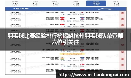 羽毛球比赛经验排行榜揭晓杭州羽毛球队荣登第六位引关注